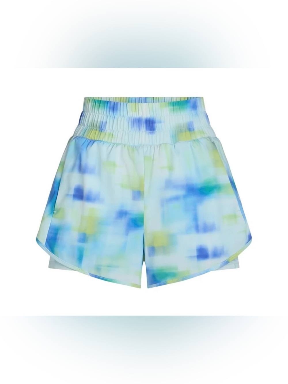 Avia Women’s Blue & Green Tie-Dye Running Athletic Shorts w/Bike Liner 3” Inseam